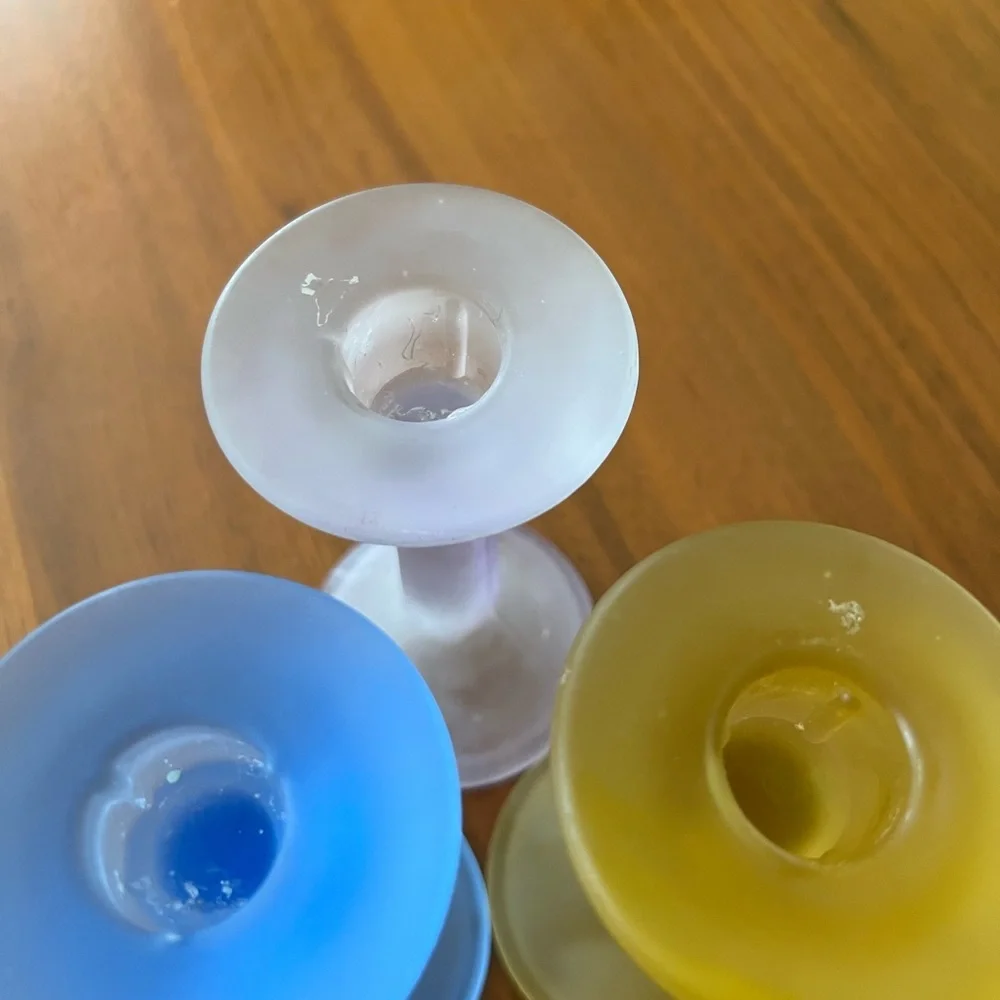 Vintage Glass Candle Stick Holders‎ Colorful Stained Milk Glass Art Artsy Unique